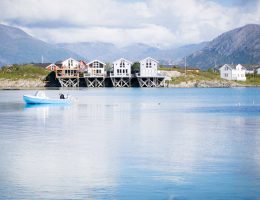 norwegia, fiord, domki rybackie, góry, kawa w krzakach